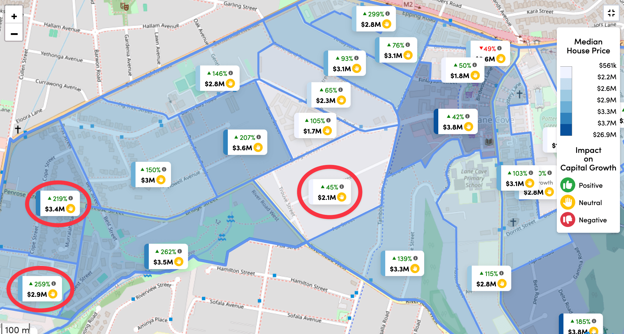 Lane Cove North pocket analysis comparing recorded prices and historical growth within the suburb