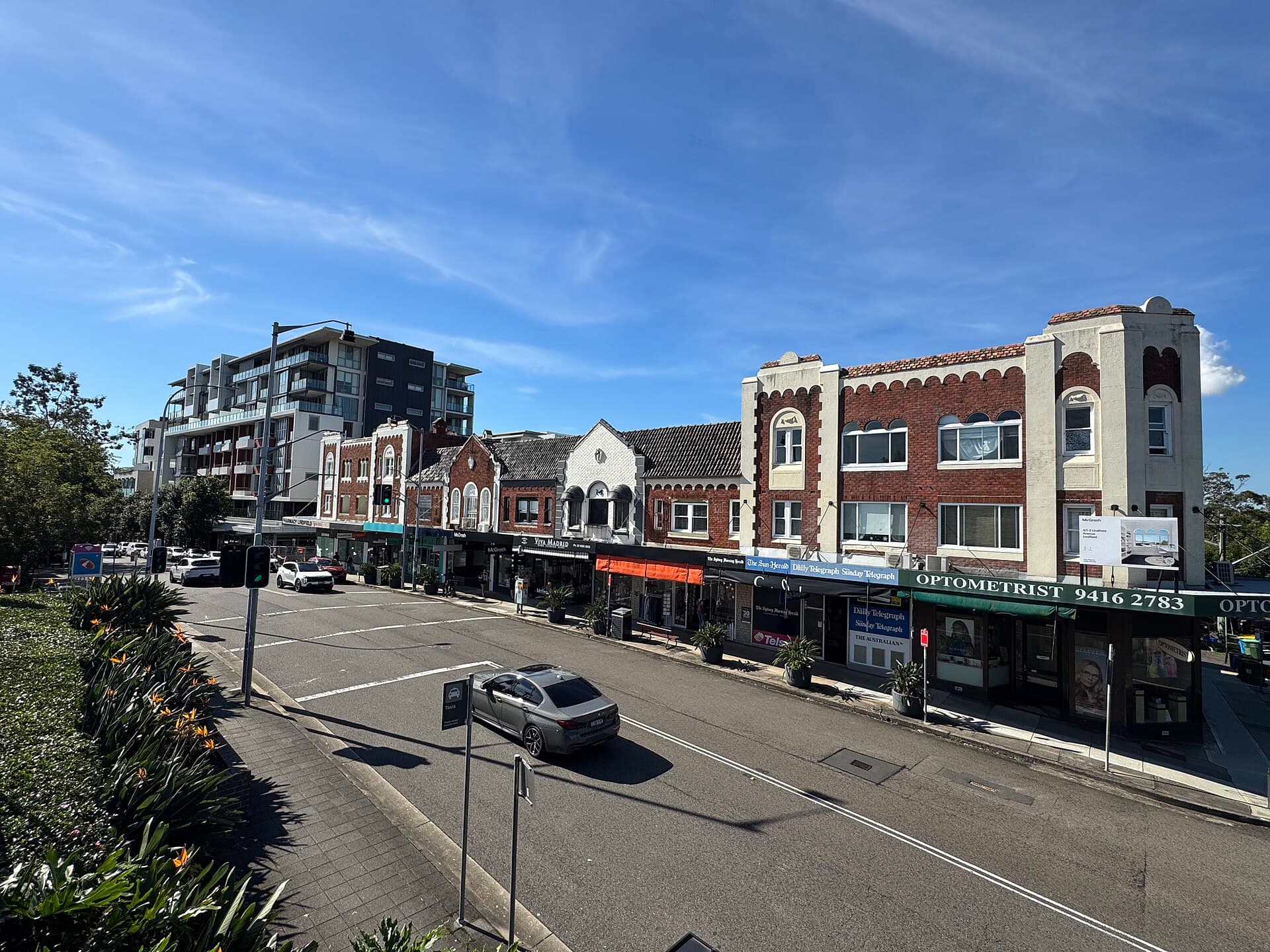 Shops and streetscape along Lindfield Avenue in Lindfield