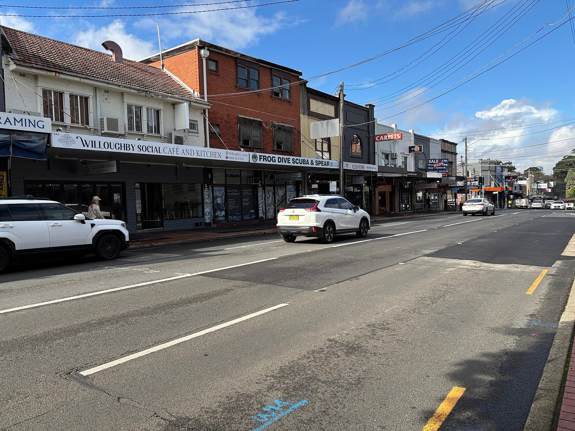 Local shops and streetscape on Willoughby Road in Willoughby