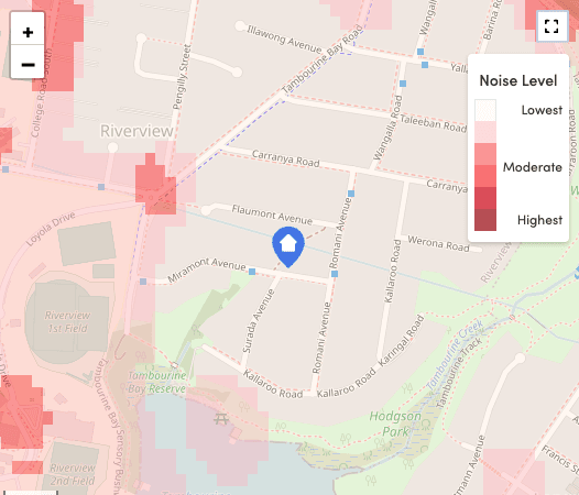 Riverview map showing relative noise exposure around a property