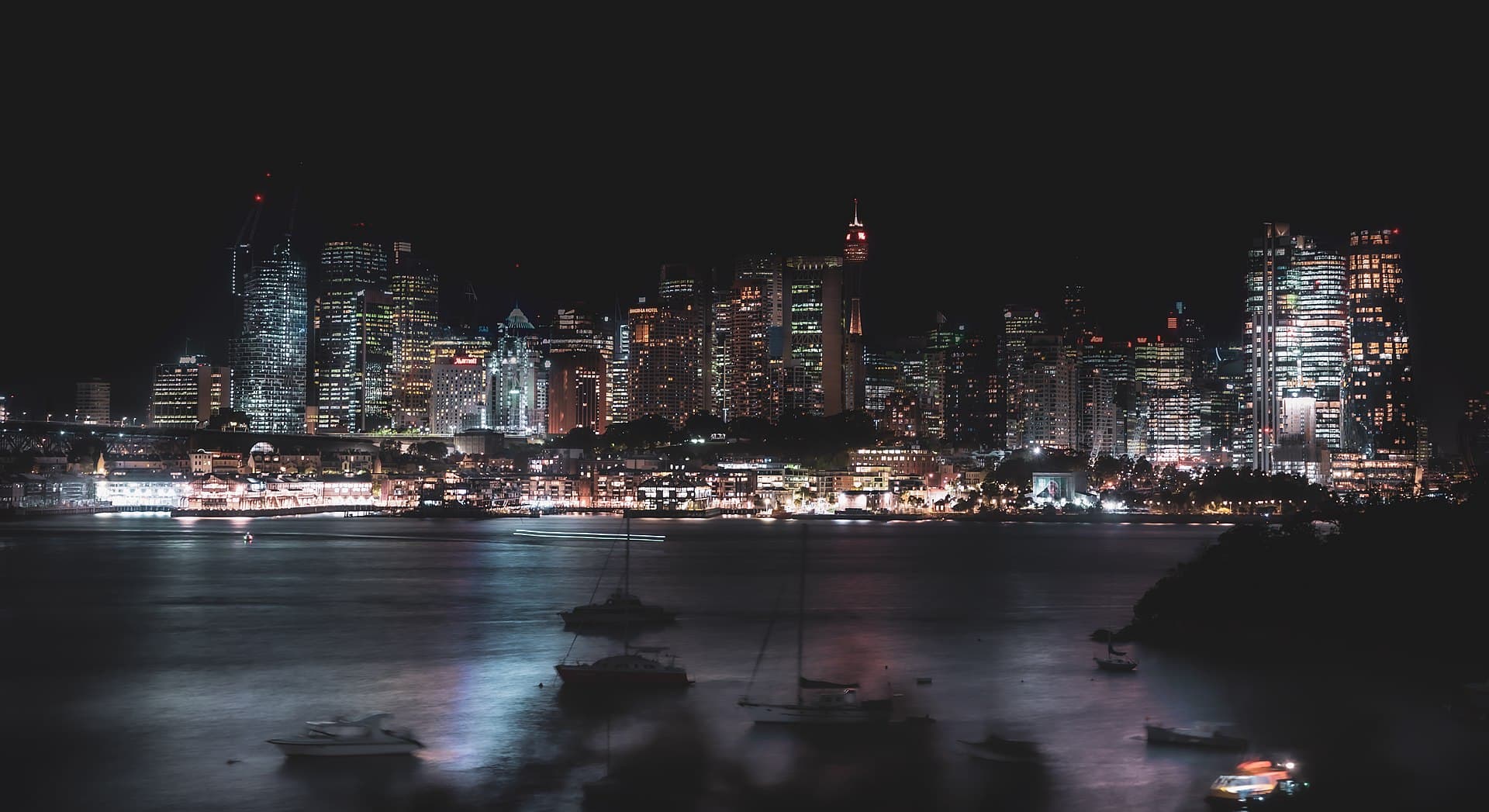 Sydney city skyline at night viewed from McMahons Point